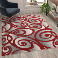 Flash Furniture ACD-RG241-57-RD-GG Willow Collection Modern High-Low Pile Swirled 5' x 7' Red Area Rug - Olefin Accent Rug - Entryway, Bedroom, Living Room